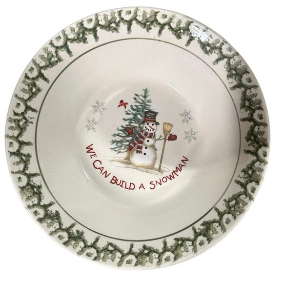 'We Can Build a Snowman' Stoneware 7-Pieces 4-Dinner Plates, 2-Mugs, 1 Bowl - Picture 4 of 5